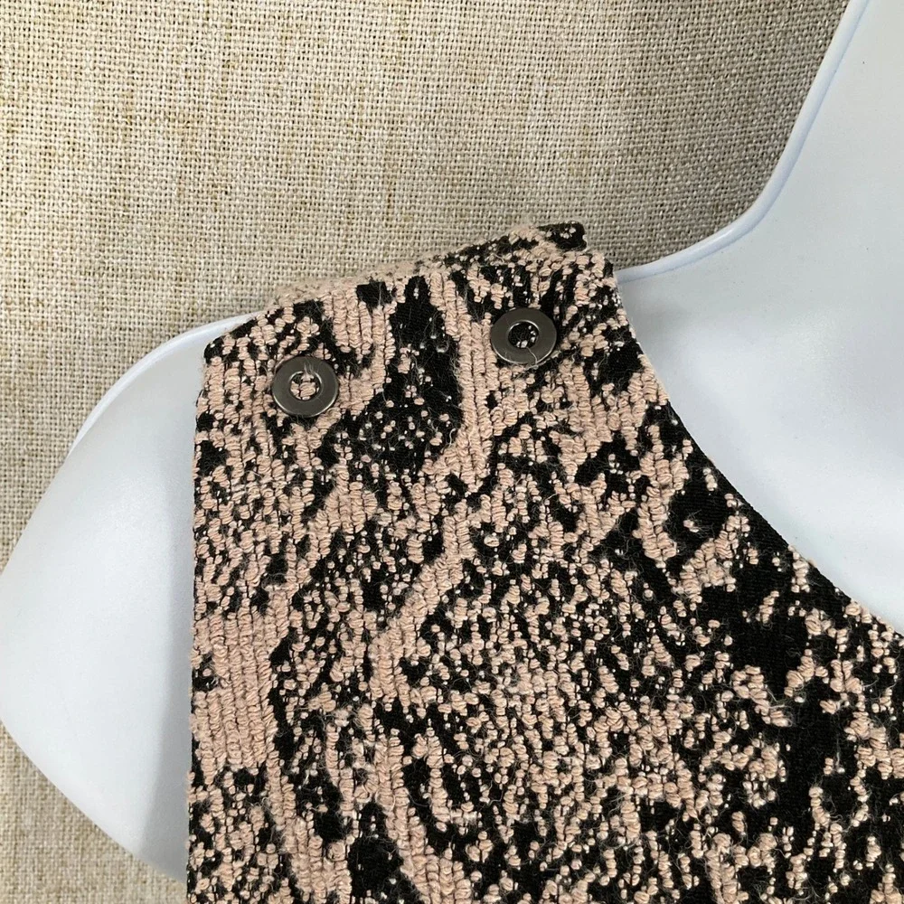 Free People‎ Shift Dress Womens 6 Tan Black Cotton Blend Snakeskin Boho Mini